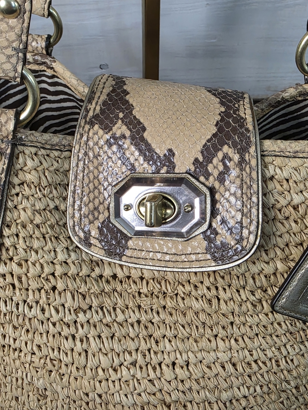 Coach Python Natalie Raffia Shoulder Bag - Picture 6 of 12